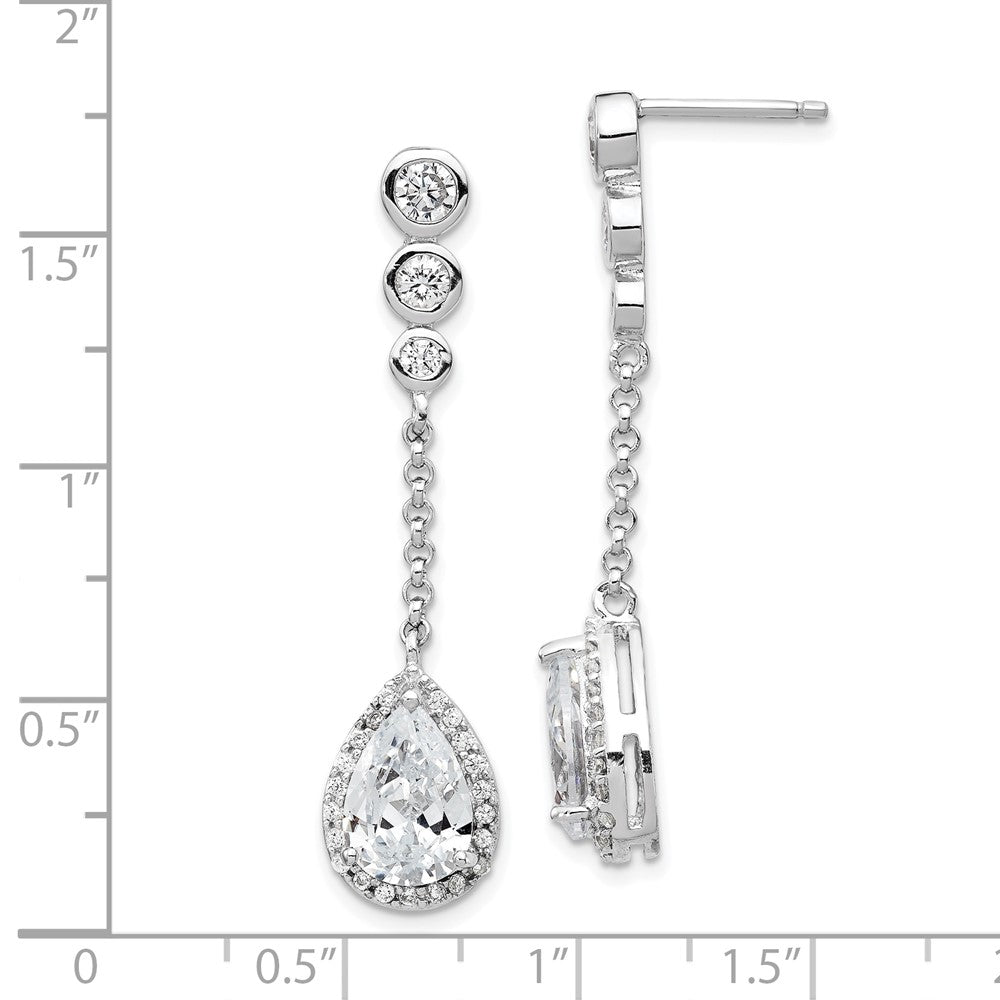 Cheryl M Sterling Silver Rhodium-plated Brilliant-cut CZ Bezel & Teardrop Halo Post Dangle Earrings