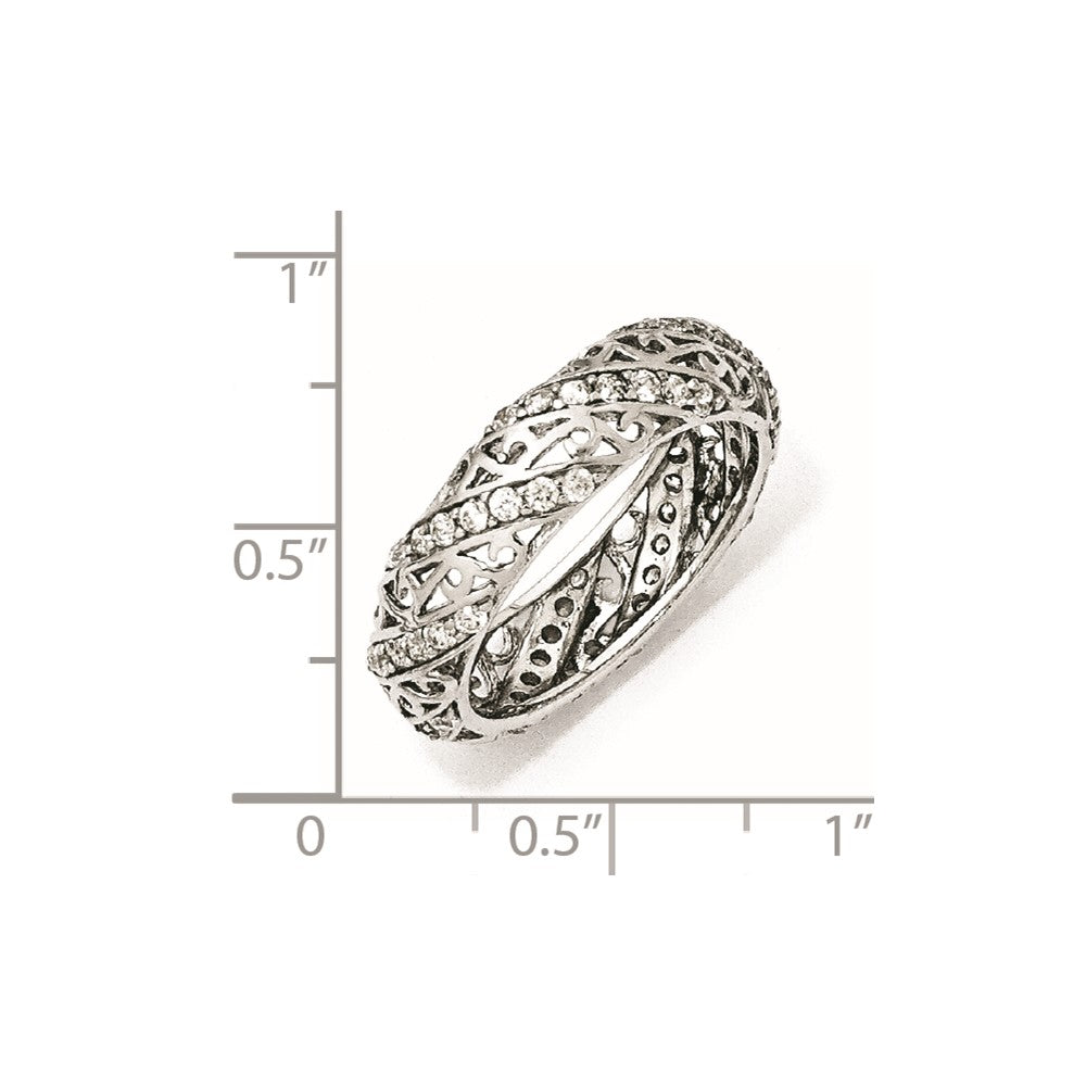Sterling Silver CZ Lines & Swirls Ring
