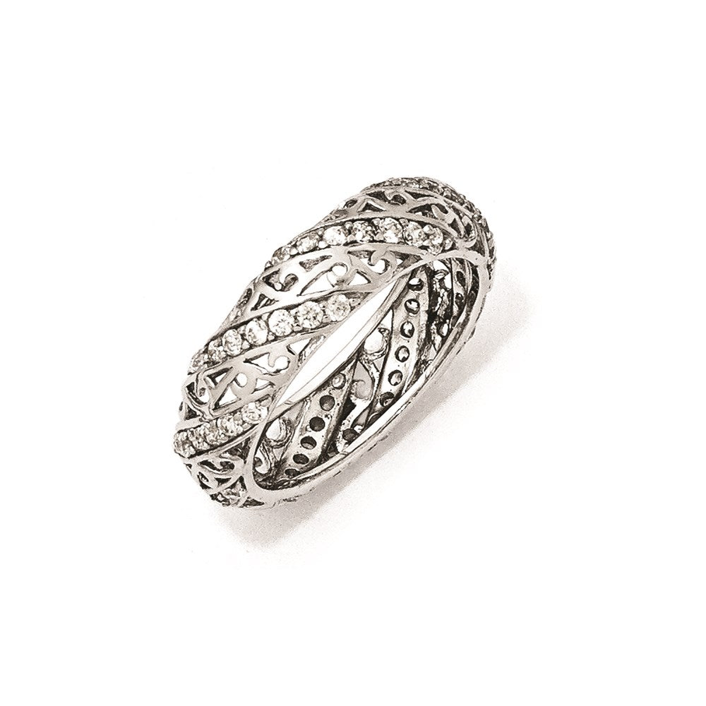 Sterling Silver CZ Lines & Swirls Ring