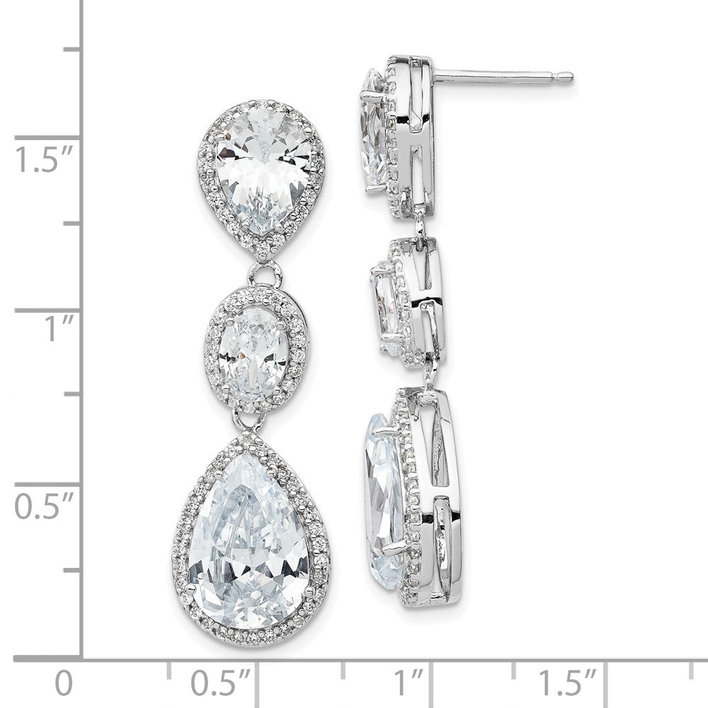 Cheryl M Sterling Silver Rhodium-plated Brilliant-cut Three Teardrop CZ Halo Post Dangle Earrings