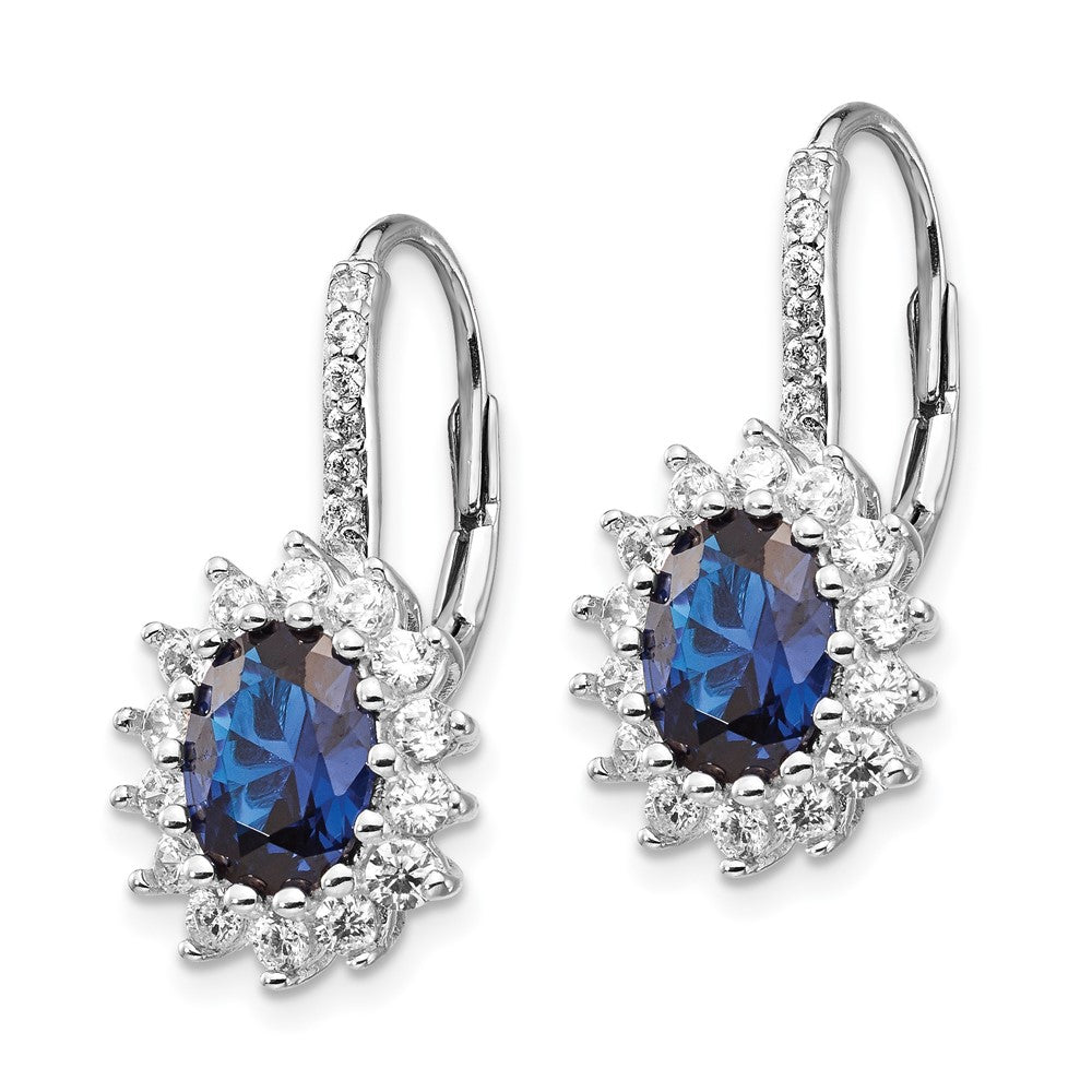 Cheryl M Sterling Silver Rhodium-plated Brilliant-cut Lab Created Dark Blue Spinel and Brilliant-cut White CZ Oval Halo Le...