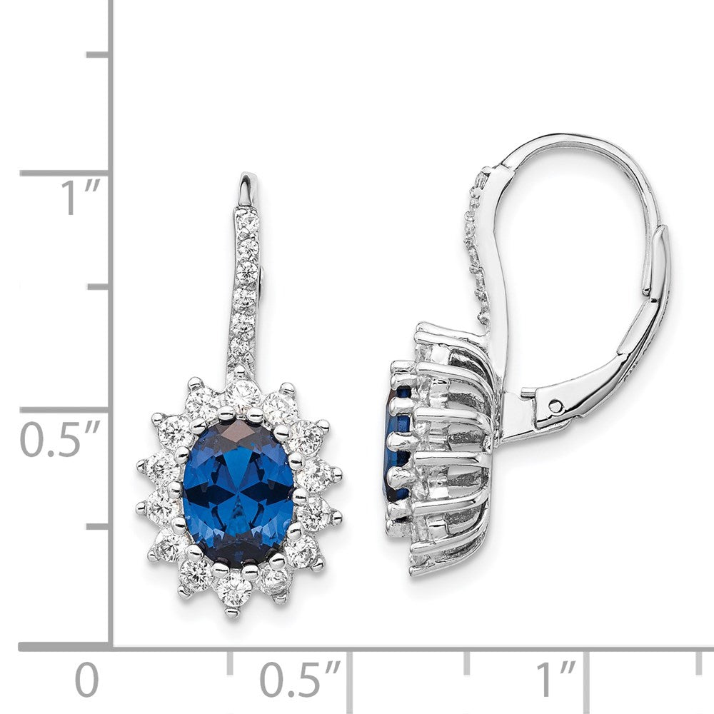 Cheryl M Sterling Silver Rhodium-plated Brilliant-cut Lab Created Dark Blue Spinel and Brilliant-cut White CZ Oval Halo Le...