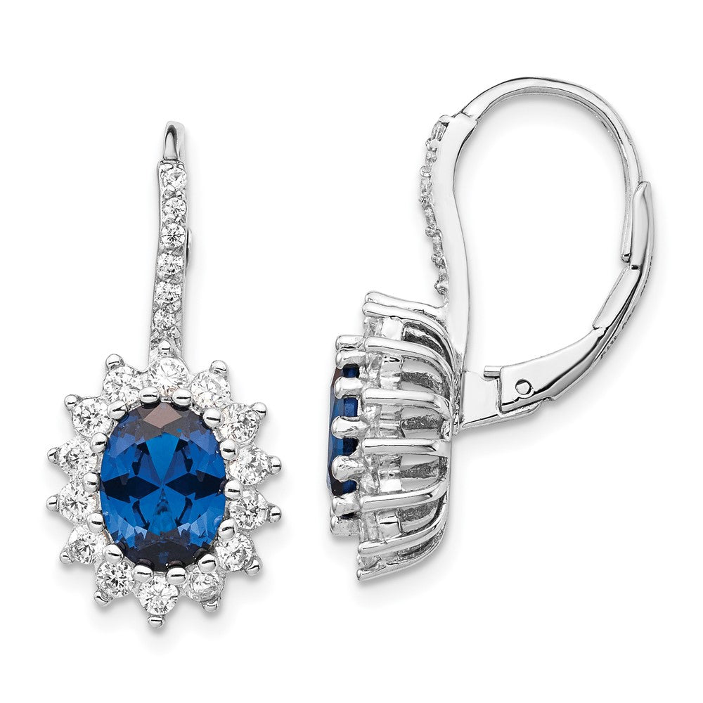 Cheryl M Sterling Silver Rhodium-plated Brilliant-cut Lab Created Dark Blue Spinel and Brilliant-cut White CZ Oval Halo Le...