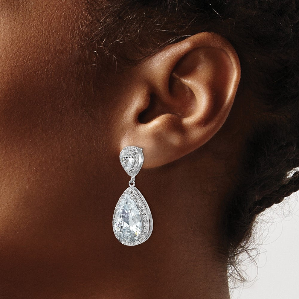 Cheryl M Sterling Silver Rhodium-plated Fancy Brilliant-cut Pear Shaped CZ Post Dangle Earrings