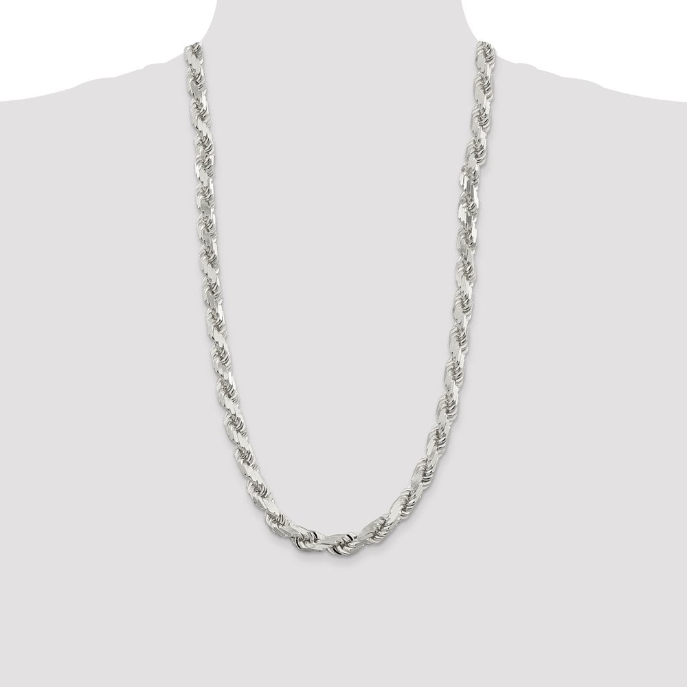Sterling Silver 9.0mm Diamond-cut Rope Chain