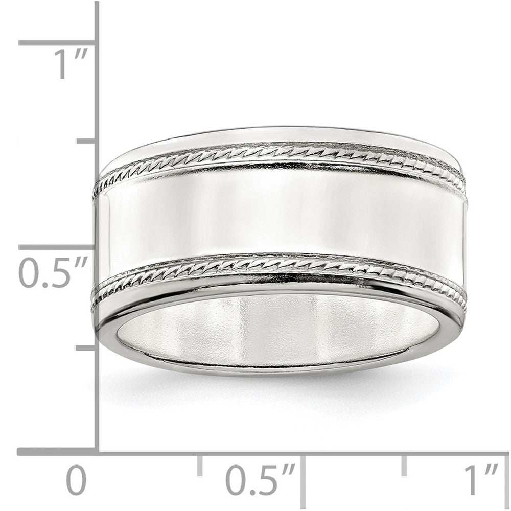 Sterling Silver 9.5mm Flat with Rope Edge Size 9 Band