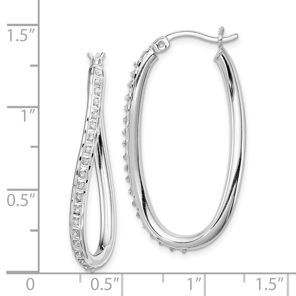 Diamond Fascination Diamond Mystique Sterling Silver Platinum-plated Diamond Oval Twist Hoop Earrings