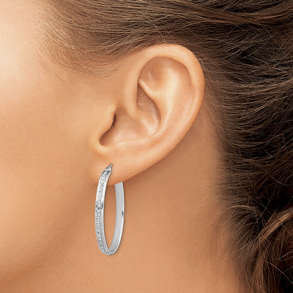Diamond Fascination Diamond Mystique Sterling Silver Platinum-plated Diamond Oval Hoop Earrings