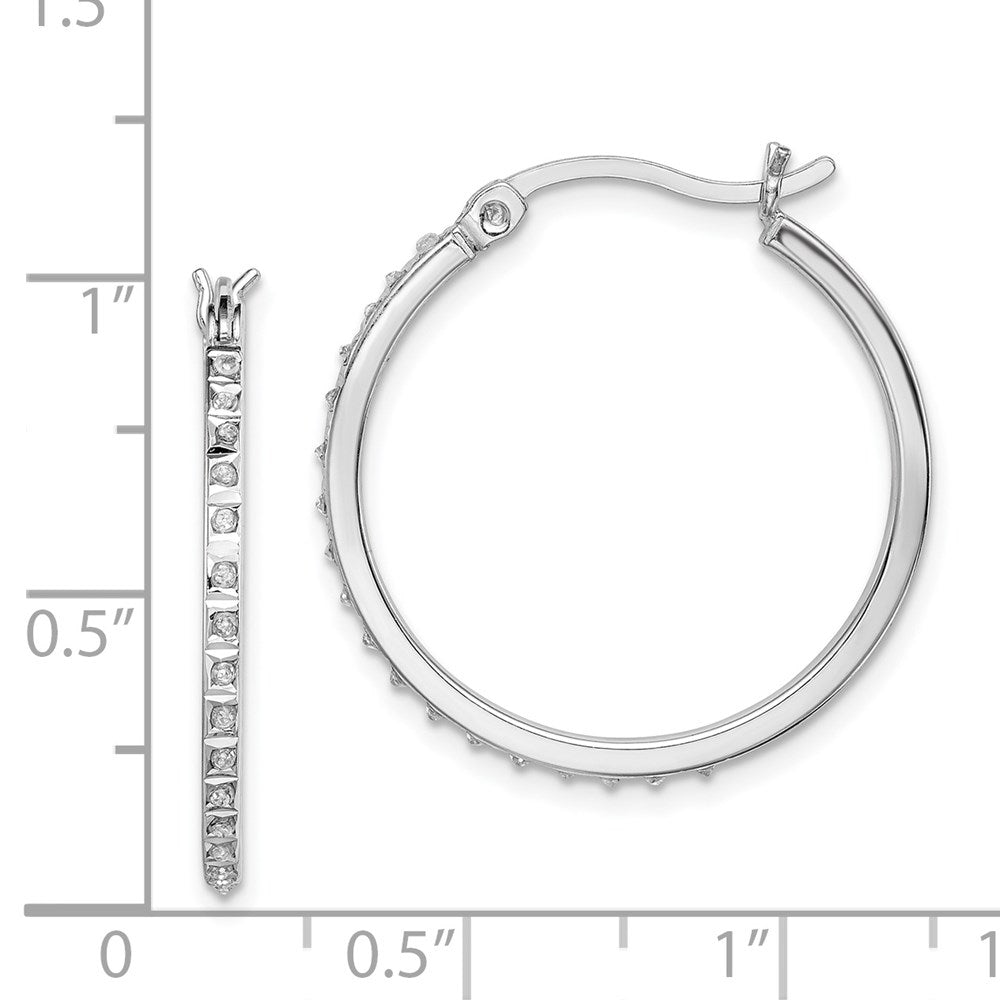 Diamond Fascination Diamond Mystique Sterling Silver Platinum-plated Diamond Round Hoop Earrings