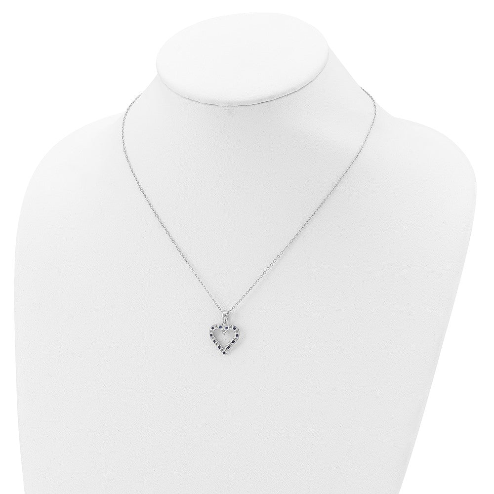 Diamond Fascination Diamond Mystique Sterling Silver Platinum-plated Diamond and Sapphire Heart 18 Inch Necklace