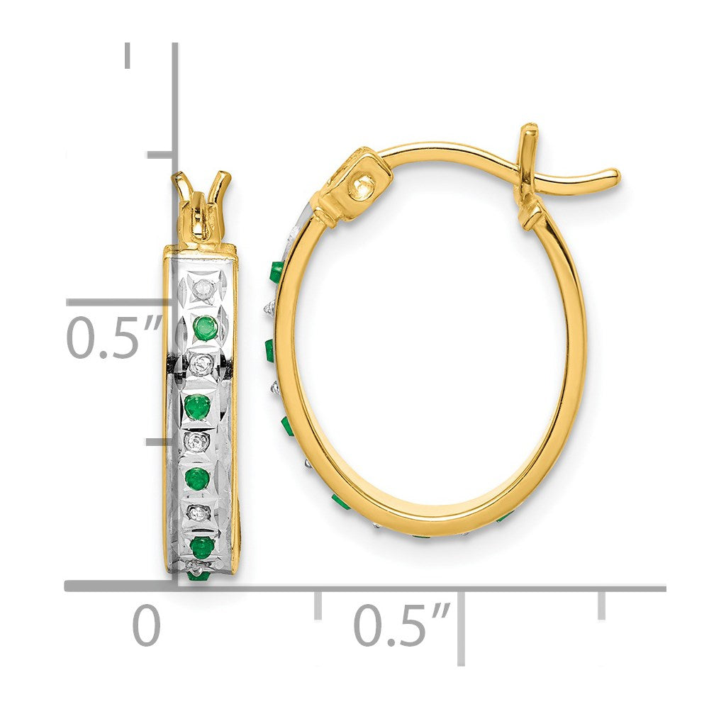 Diamond Fascination Diamond Mystique Sterling Silver 18K Gold-plated Diamond and Emerald Oval Hoop Earrings