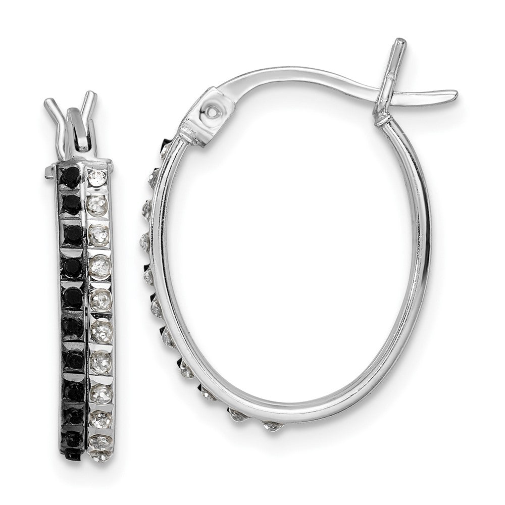 Diamond Fascination Diamond Mystique Sterling Silver Platinum-plated Diamond Black and White Diamond Oval Hoop Earrings