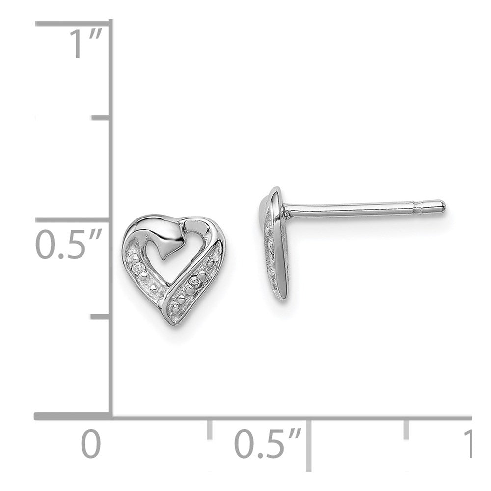 Sterling Silver Rhodium Diamond Heart Post Earrings