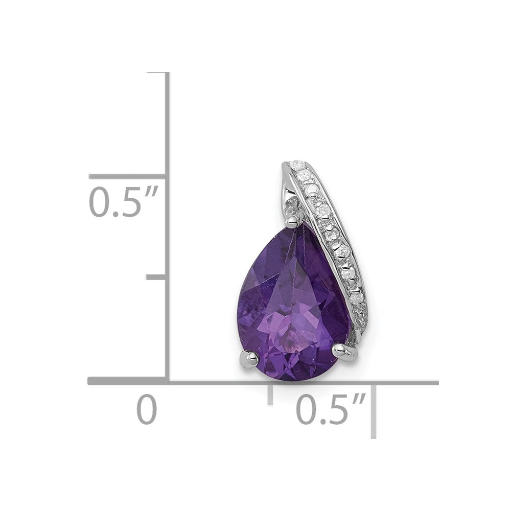 Sterling Silver Rhodium Pear Amethyst Chain Slide
