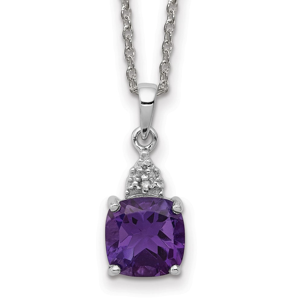 Sterling Silver Rhodium Amethyst & Diamond Necklace