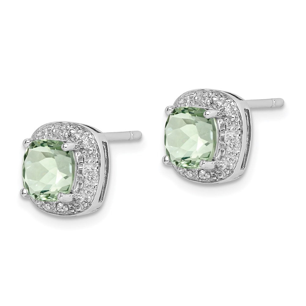 Sterling Silver Rhodium Plated Green Quartz and Diamond Earrings
