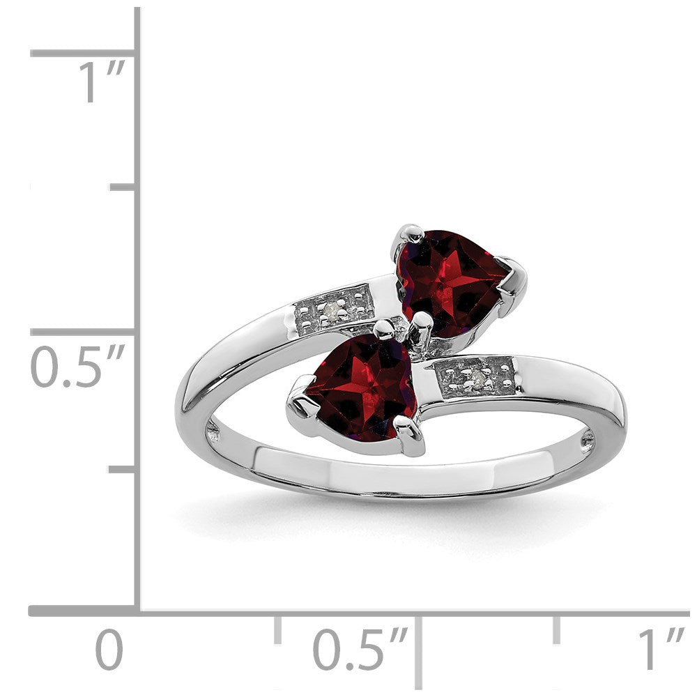 Sterling Silver Rhodium Garnet & Diamond Heart Ring
