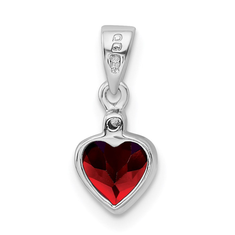 Sterling Silver Rhodium Garnet Diamond Pendant