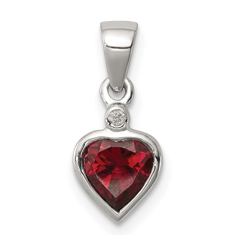 Sterling Silver Rhodium Garnet Diamond Pendant