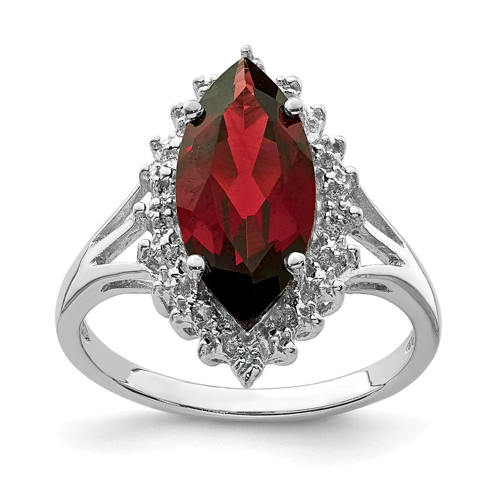 Sterling Silver Rhodium Garnet Diamond Ring
