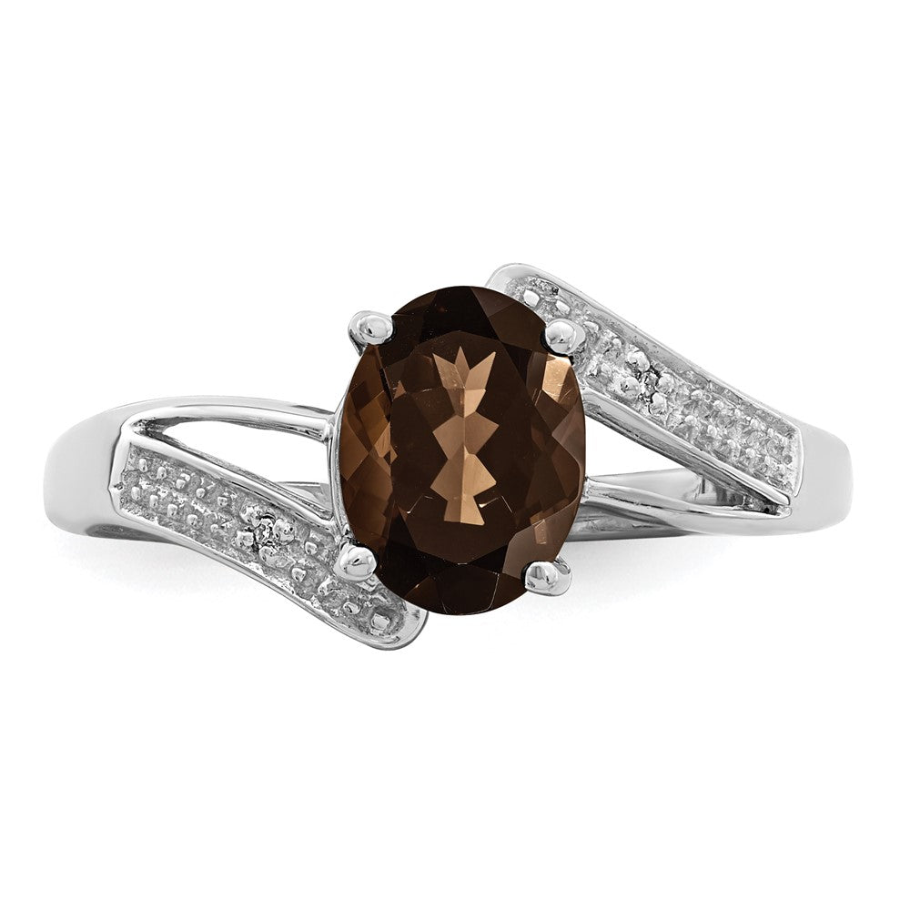 Sterling Silver Rhodium Smoky Quartz & Diamond Ring
