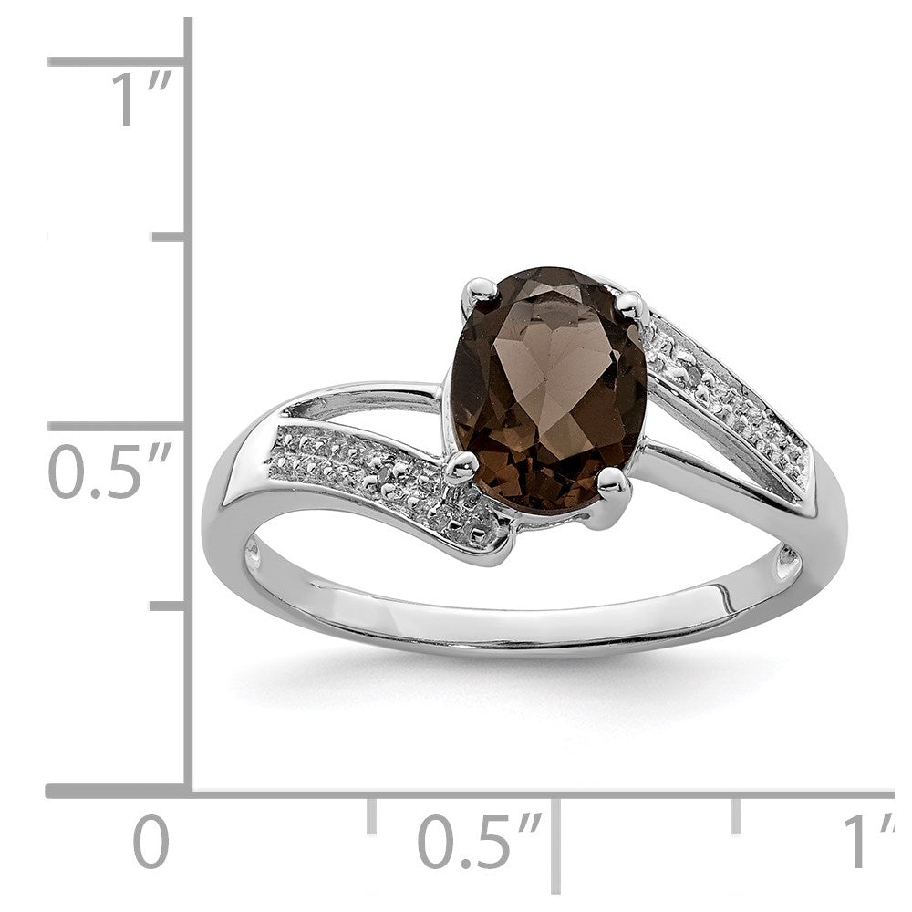 Sterling Silver Rhodium Smoky Quartz & Diamond Ring