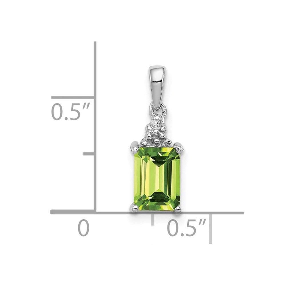 Sterling Silver Rhodium Plated Peridot and Diamond Pendant