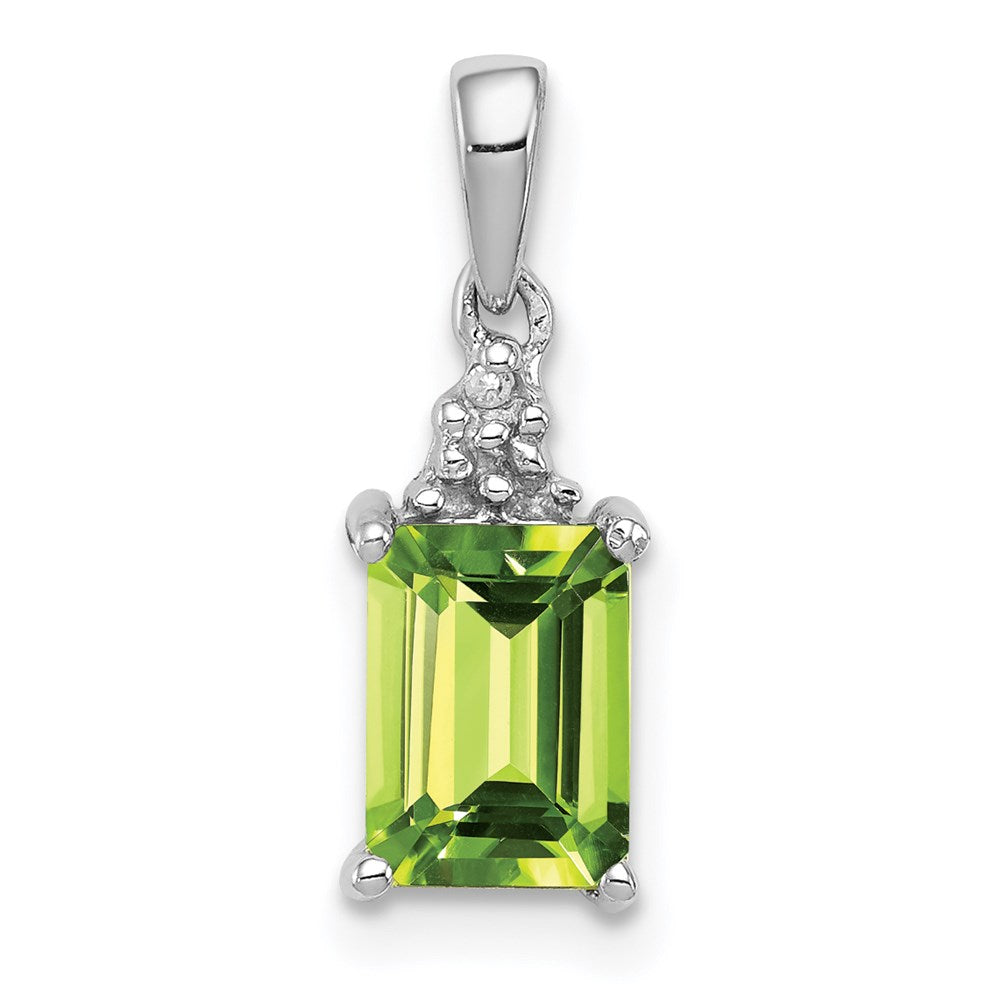 Sterling Silver Rhodium Plated Peridot and Diamond Pendant