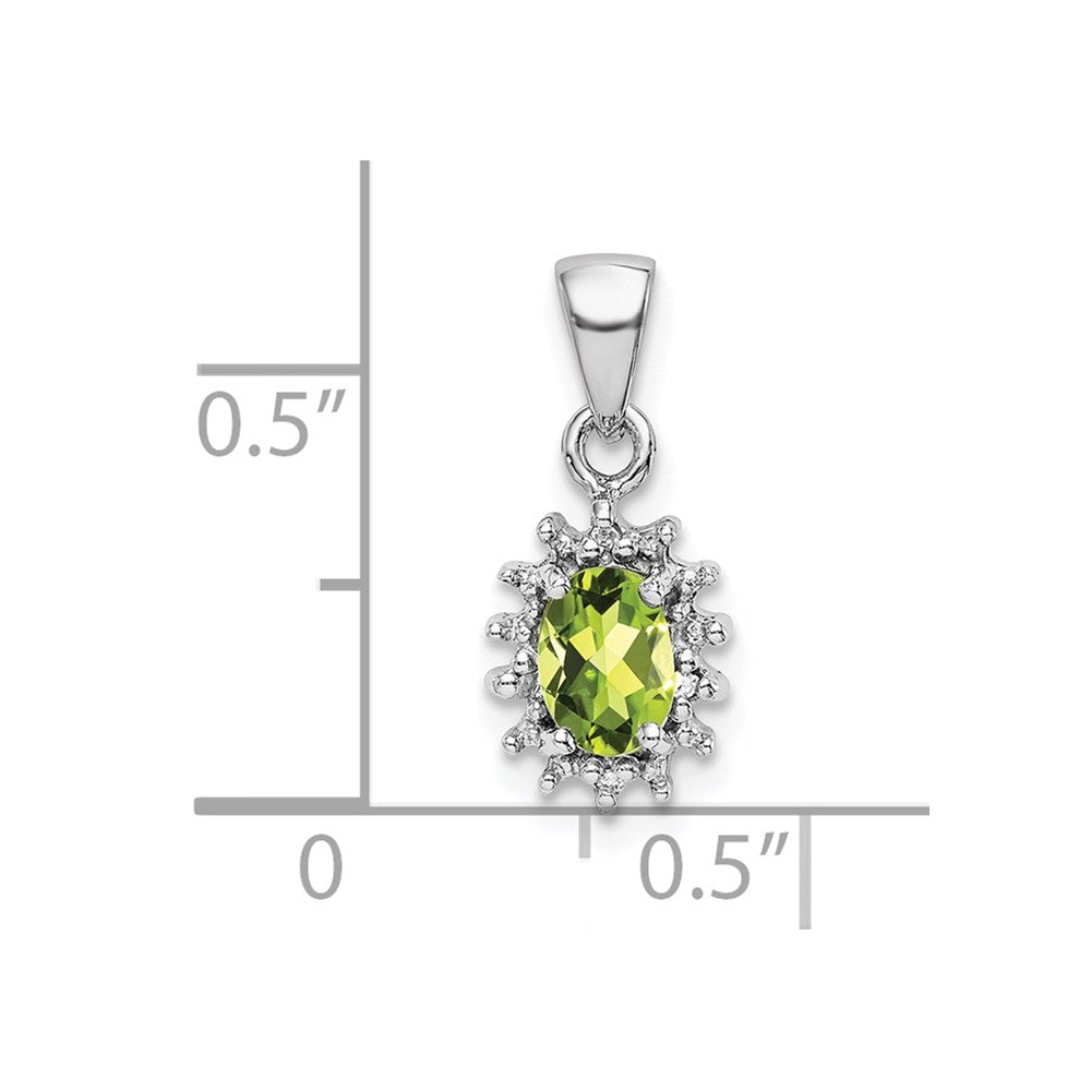 Sterling Silver Rhodium Plated Peridot and Diamond Pendant