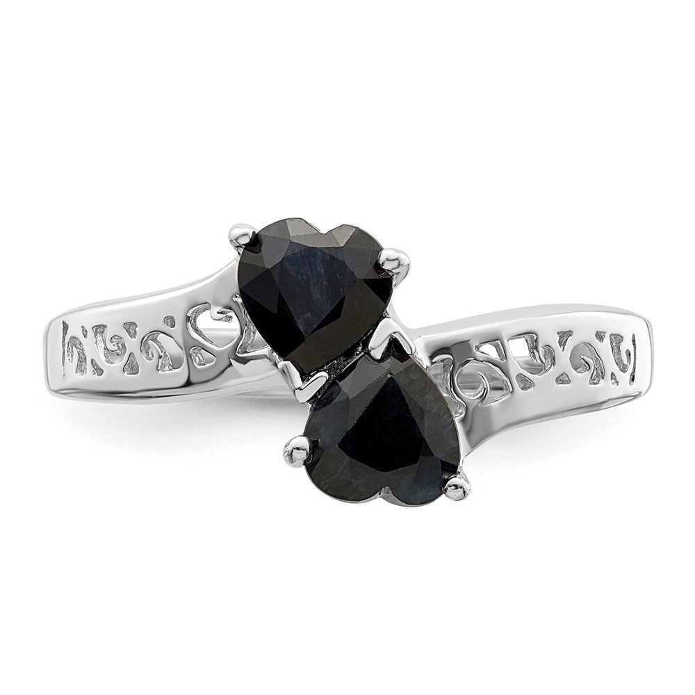 Sterling Silver Rhodium-plated Dark Sapphire Heart Ring