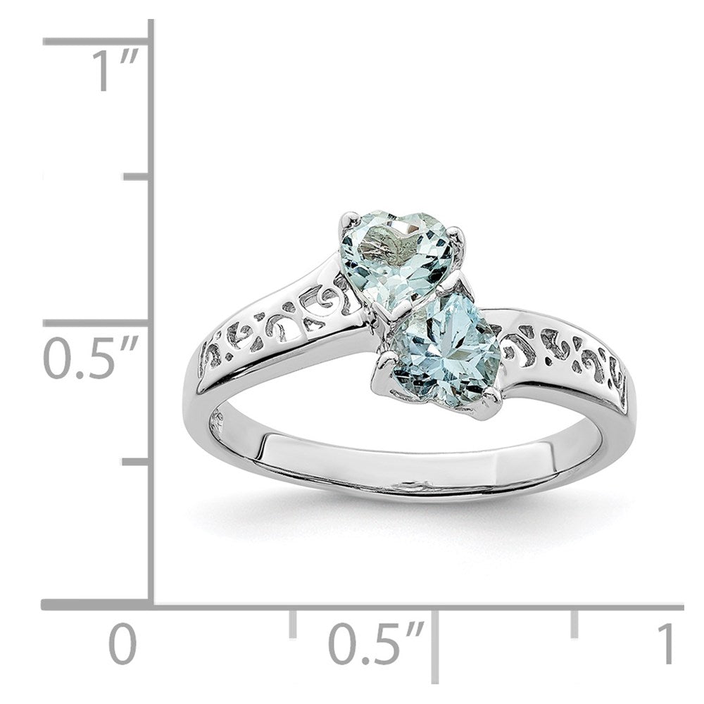 Sterling Silver Rhodium Aqua Heart Ring