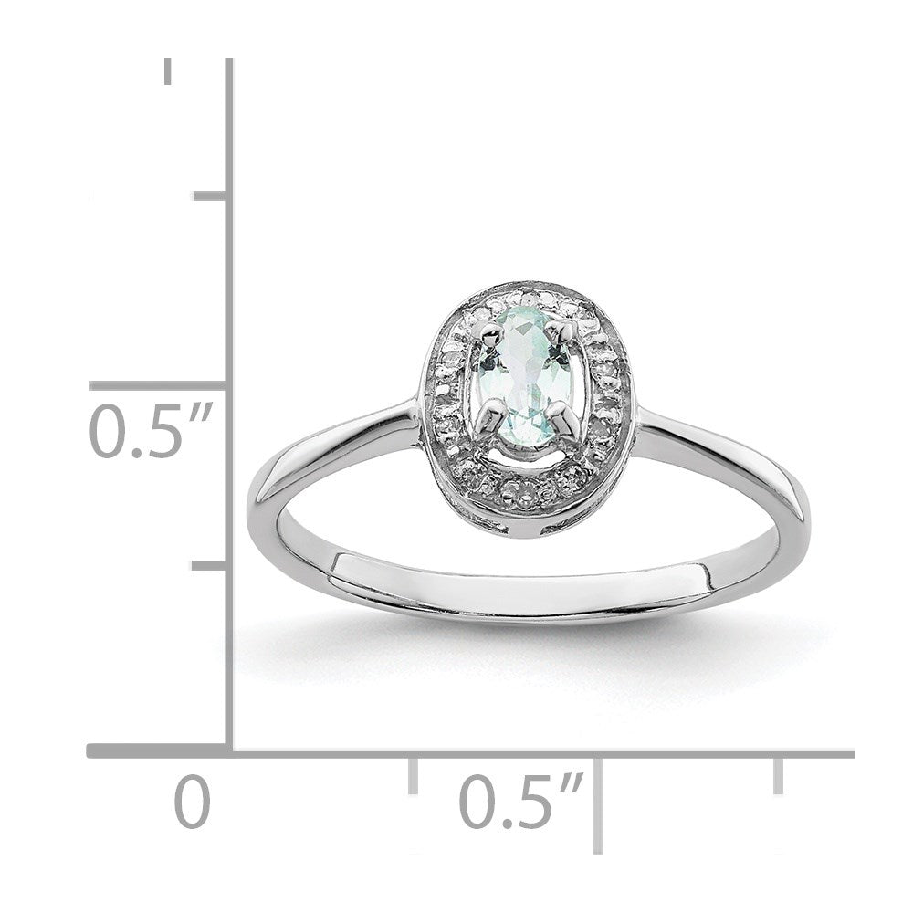 Sterling Silver Rhodium Aqua & Diamond Ring