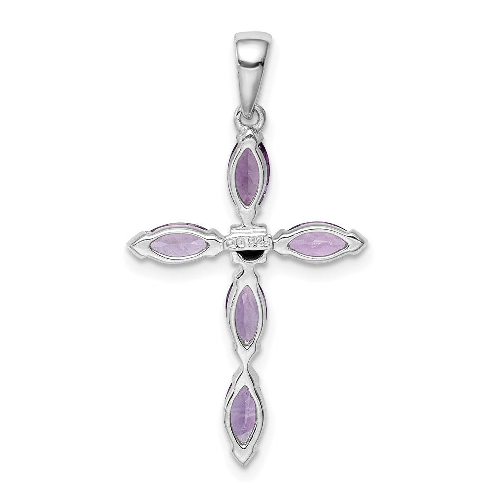 Sterling Silver Rhodium Plated Amethyst Diamond Pendant