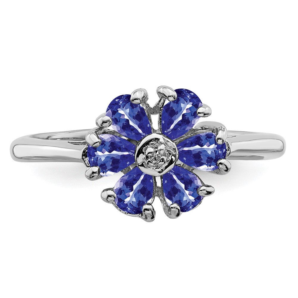 Sterling Silver Rhodium Tanzanite & Diam. Ring