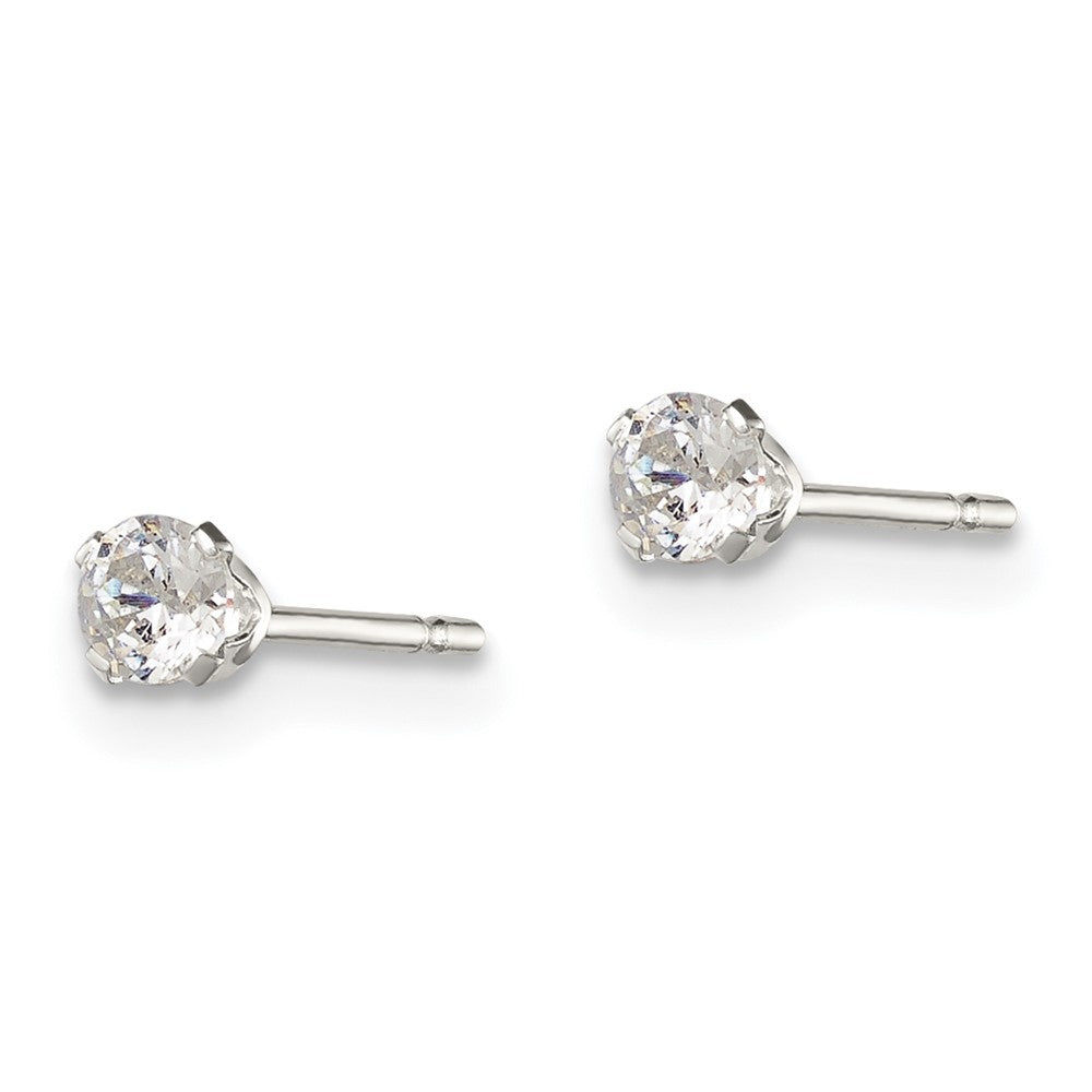 Sterling Silver Polished Children's 3mm Round Snap Set CZ Stud Earrings