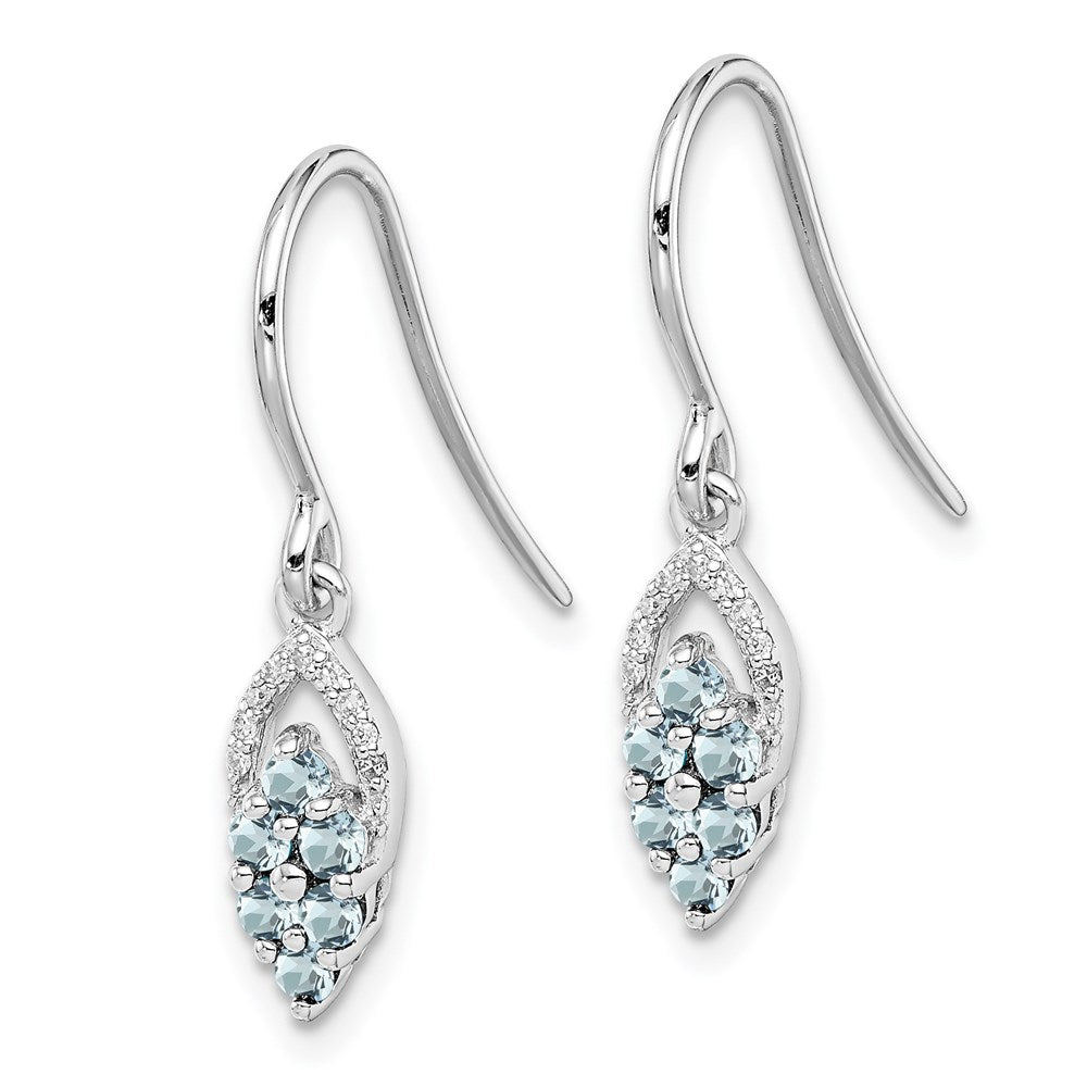 Sterling Silver Rhodium Diamond & Aquamarine Shepherd Hook Earrings
