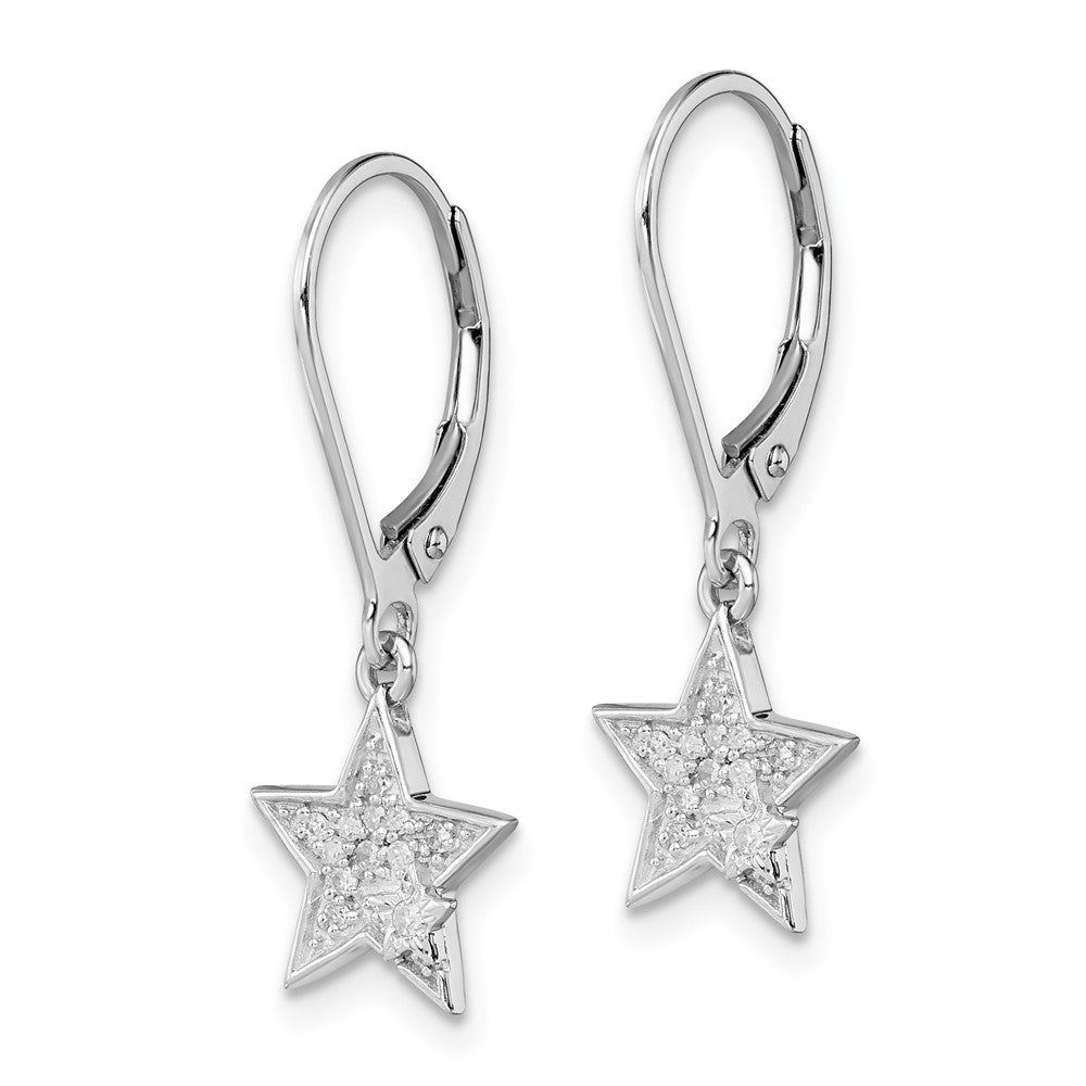 Sterling Silver Rhodium Plated Diamond Star Leverback Earrings