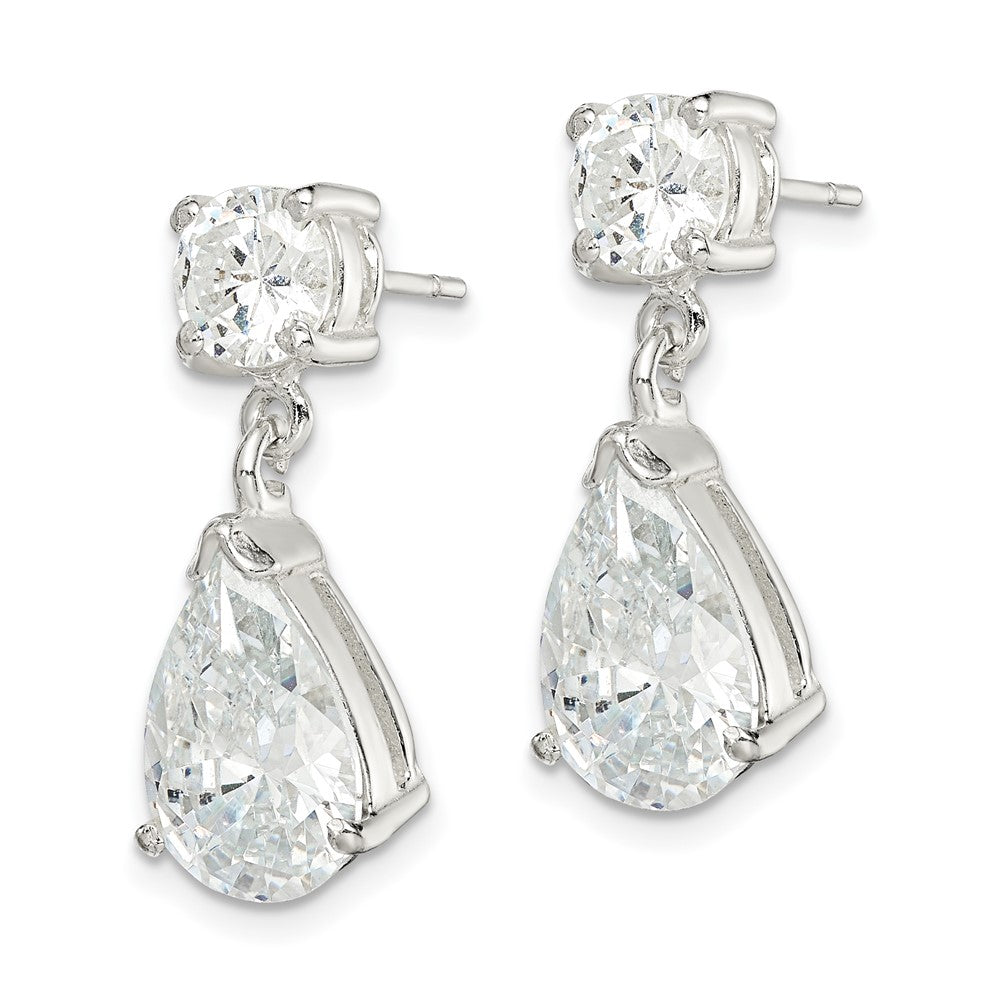 Sterling Silver Polished CZ Pear Shaped Post Dangle Earrings