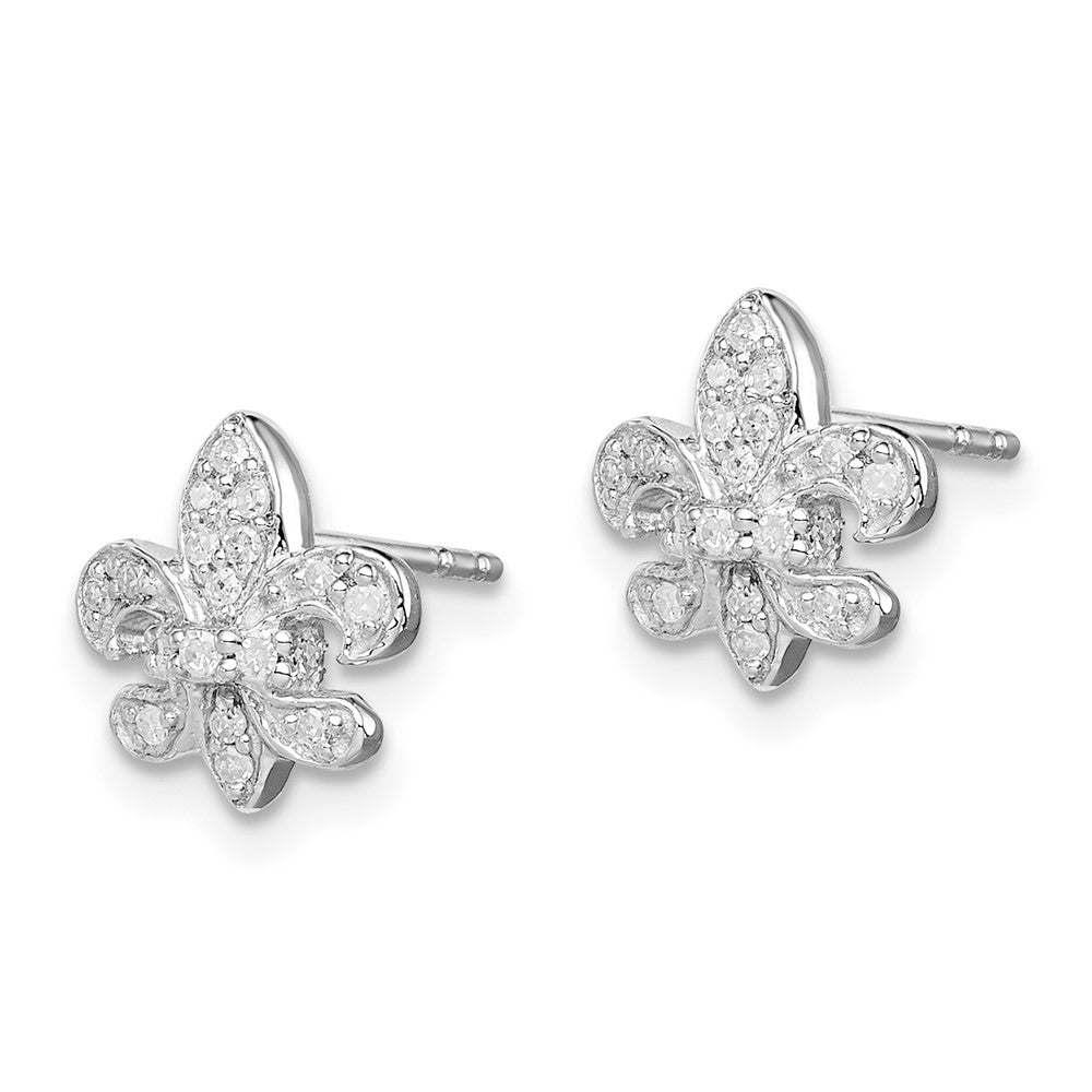 Sterling Silver Rhodium 0.16ct Diam. Fleur de Lis Post Earrings