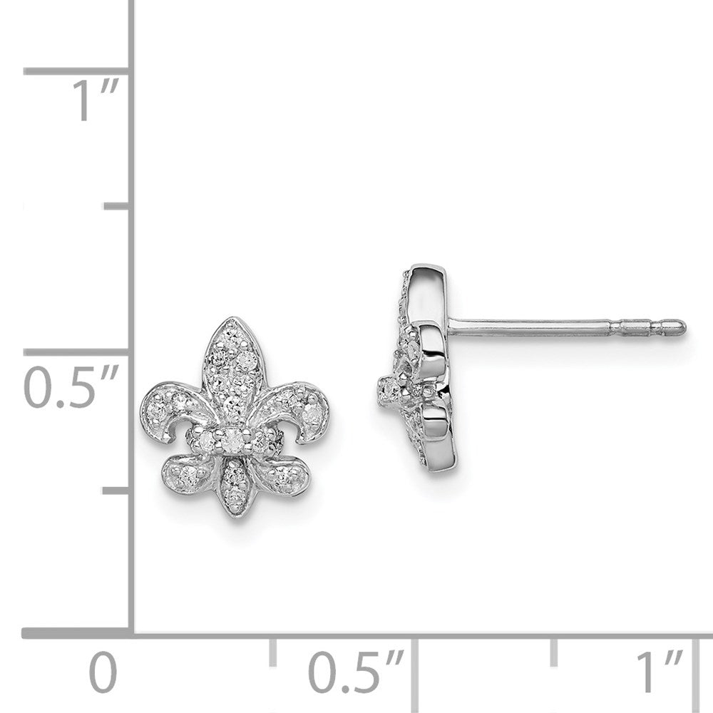 Sterling Silver Rhodium 0.16ct Diam. Fleur de Lis Post Earrings