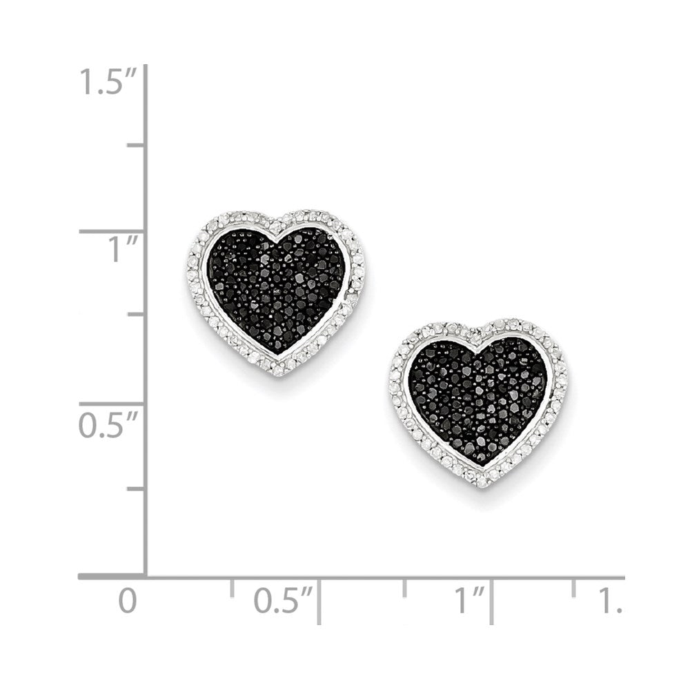 Sterling Silver Black and White Diamond Heart Post Earrings