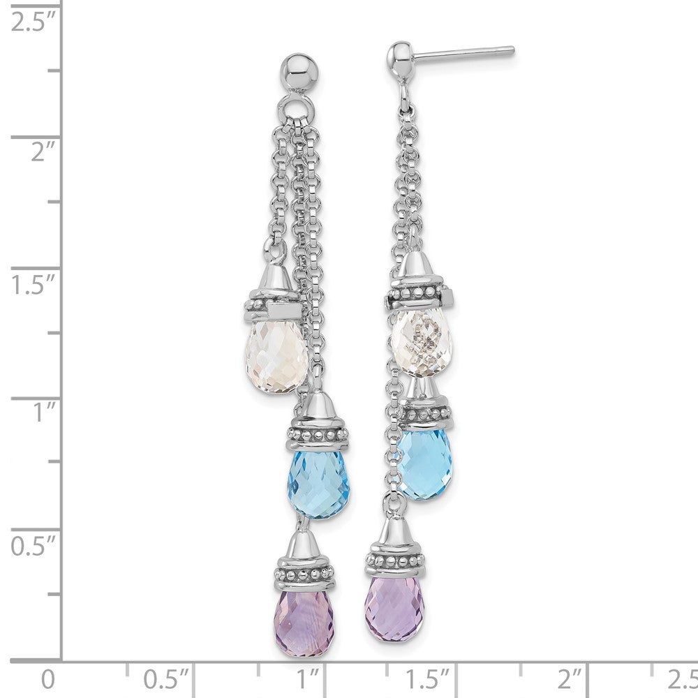 Sterling Silver Amethyst and Blue & White Topaz Dangle Earrings