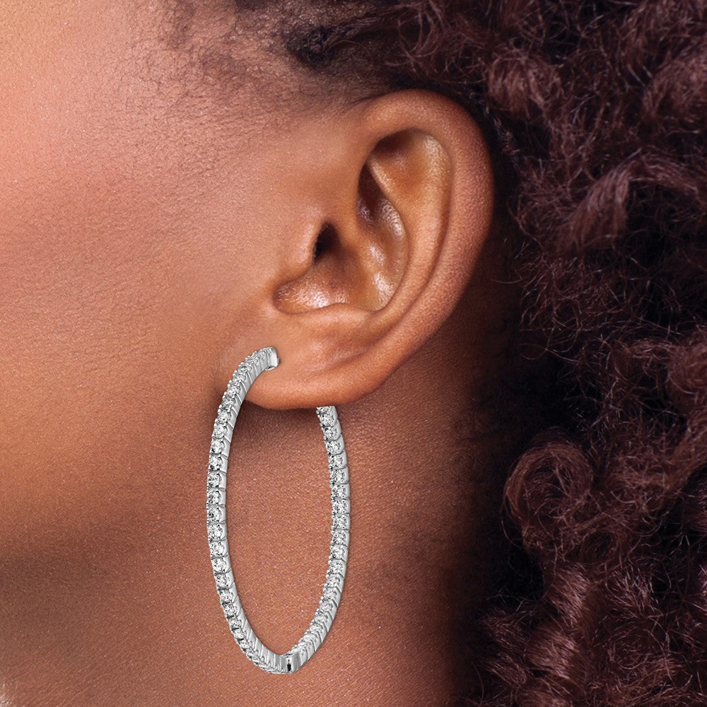Sterling Shimmer Sterling Silver Rhodium-plated 100 Stone 1.9mm CZ In and Out Round Hinged Hoop Earrings
