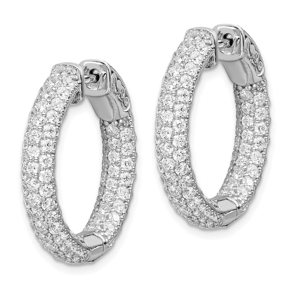 Sterling Shimmer Sterling Silver Rhodium-plated 148 Stone Pav√á 1.7mm CZ In and Out Round Hinged Hoop Earrings