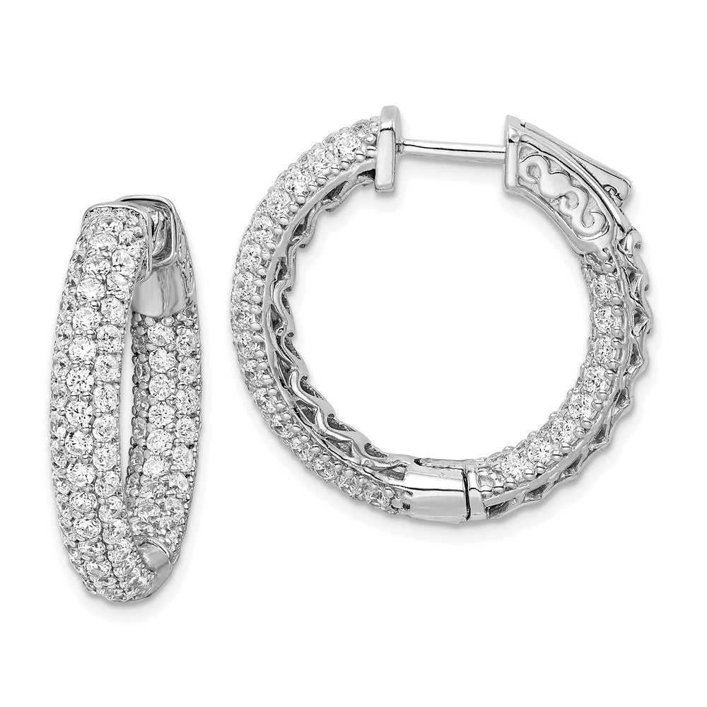 Sterling Shimmer Sterling Silver Rhodium-plated 148 Stone Pav√á 1.7mm CZ In and Out Round Hinged Hoop Earrings