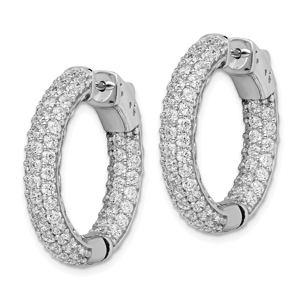 Sterling Shimmer Sterling Silver Rhodium-plated 136 Stone Pav√á 2.0mm CZ In and Out Round Hinged Hoop Earrings