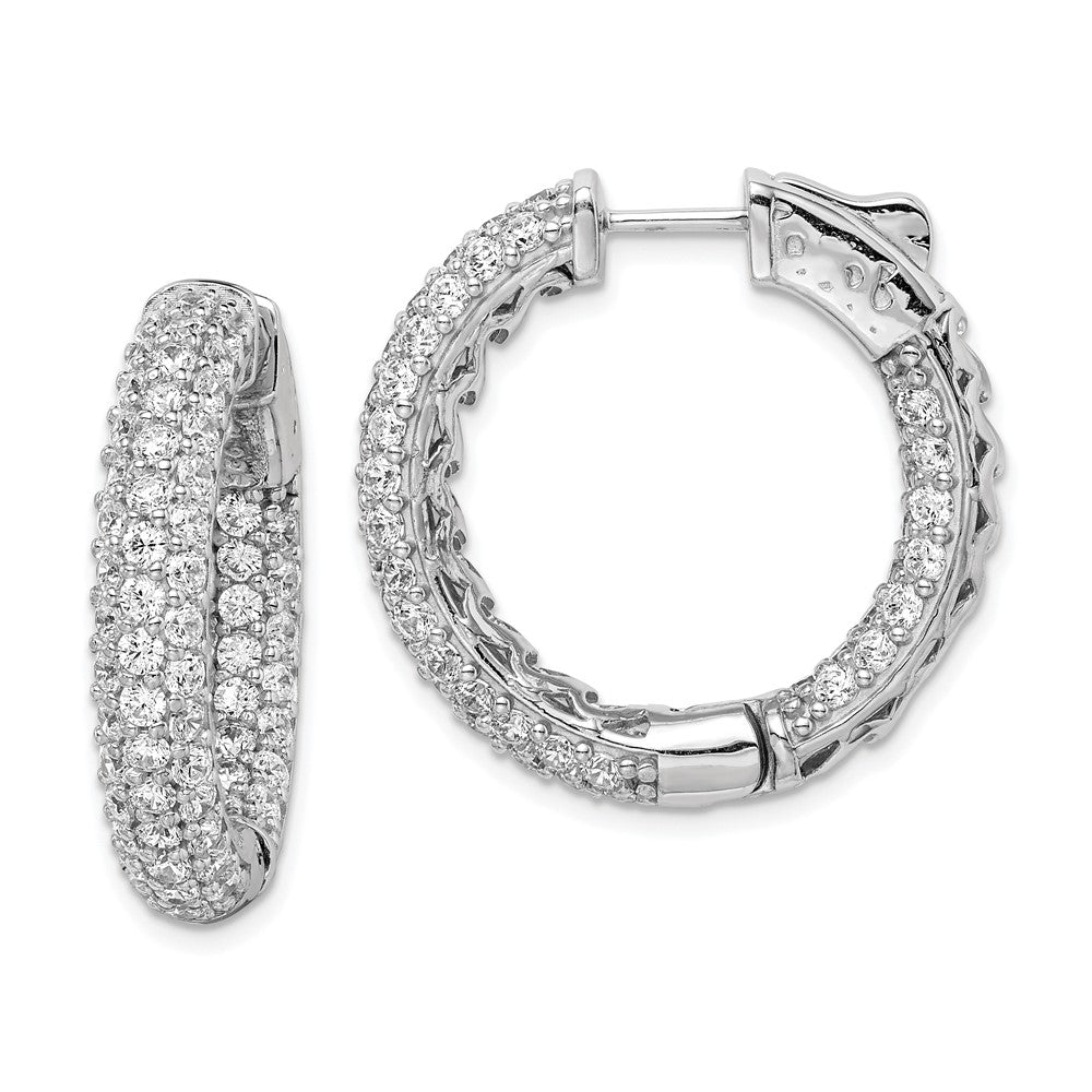Sterling Shimmer Sterling Silver Rhodium-plated 136 Stone Pav√á 2.0mm CZ In and Out Round Hinged Hoop Earrings