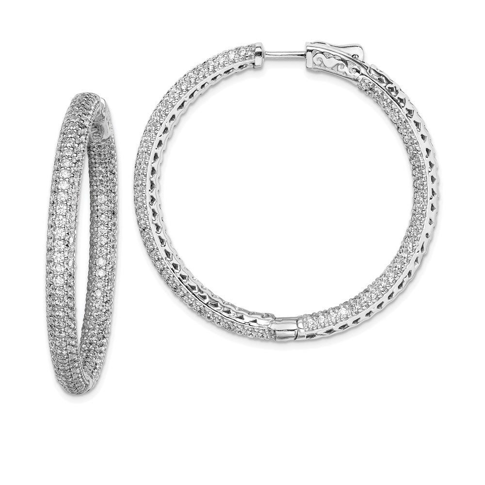 Sterling Shimmer Sterling Silver Rhodium-plated 380 Stone Pav√á 1.5mm CZ In and Out Round Hinged Hoop Earrings