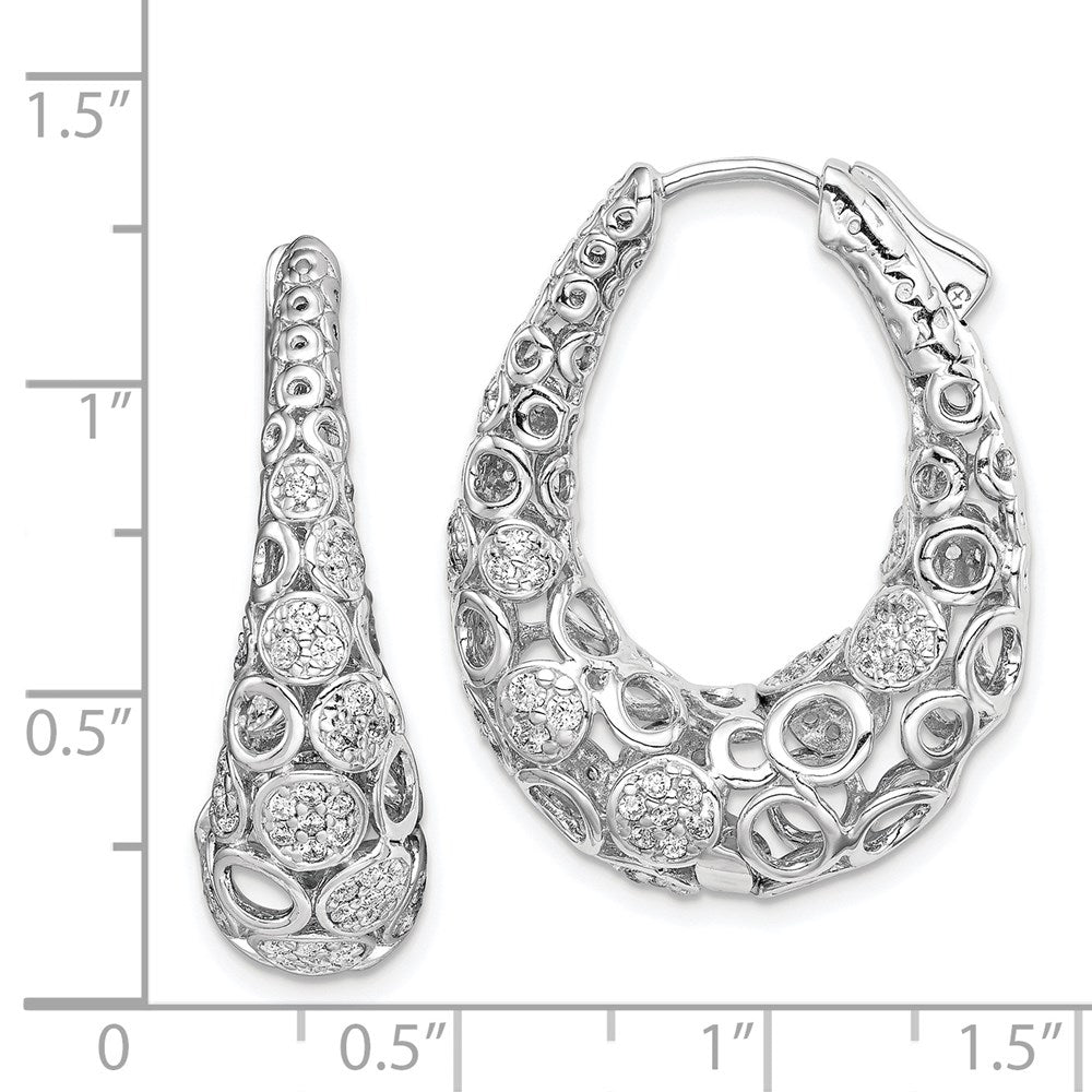 Sterling Shimmer Sterling Silver Rhodium-plated 162 Stone Accent Pav√á 1.1mm-1.5mm CZ Oval Hinged Hoop Earrings