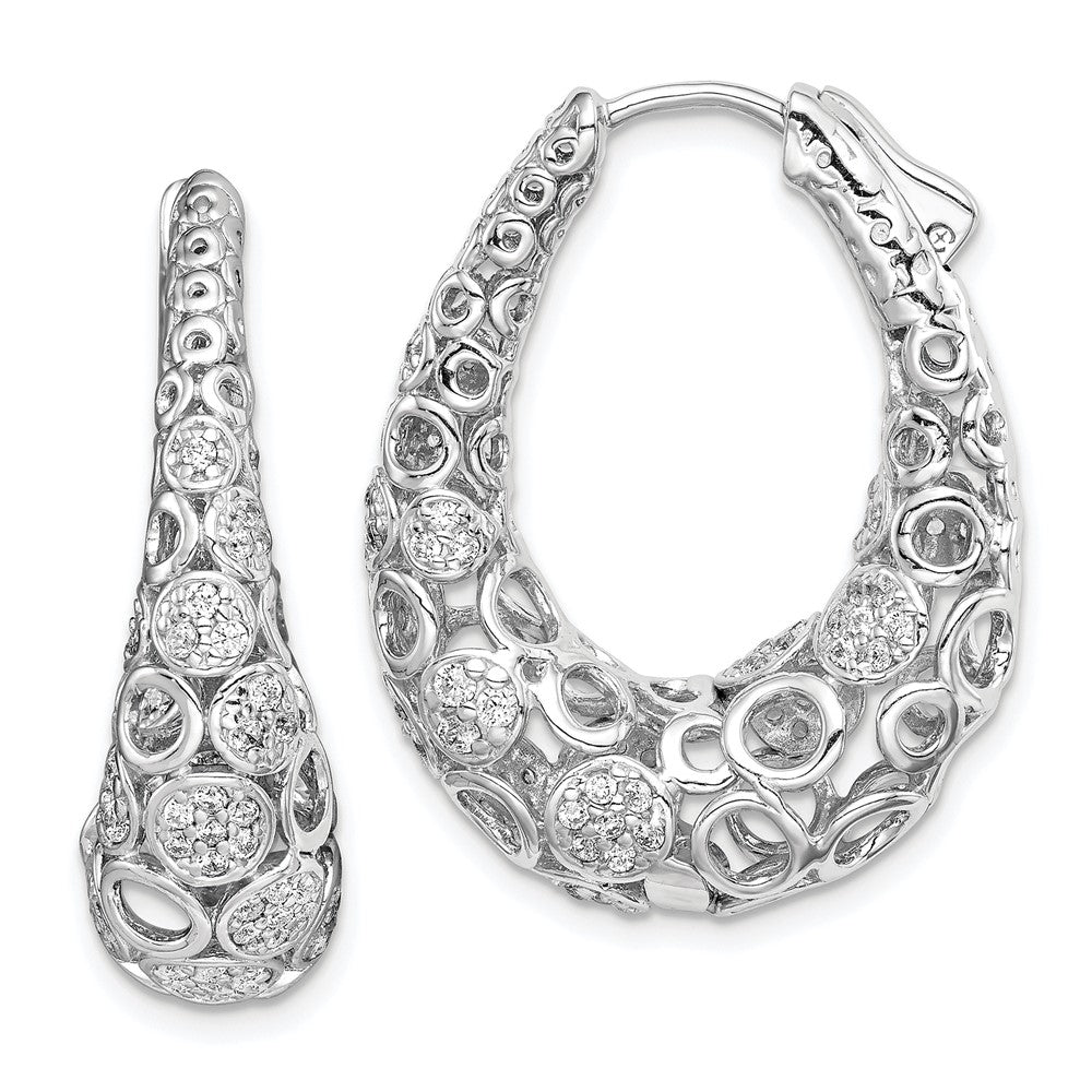 Sterling Shimmer Sterling Silver Rhodium-plated 162 Stone Accent Pav√á 1.1mm-1.5mm CZ Oval Hinged Hoop Earrings